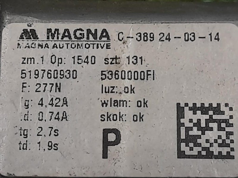 Alzacristallo Porta ANT DX 519760930 Fiat 500 II 2008