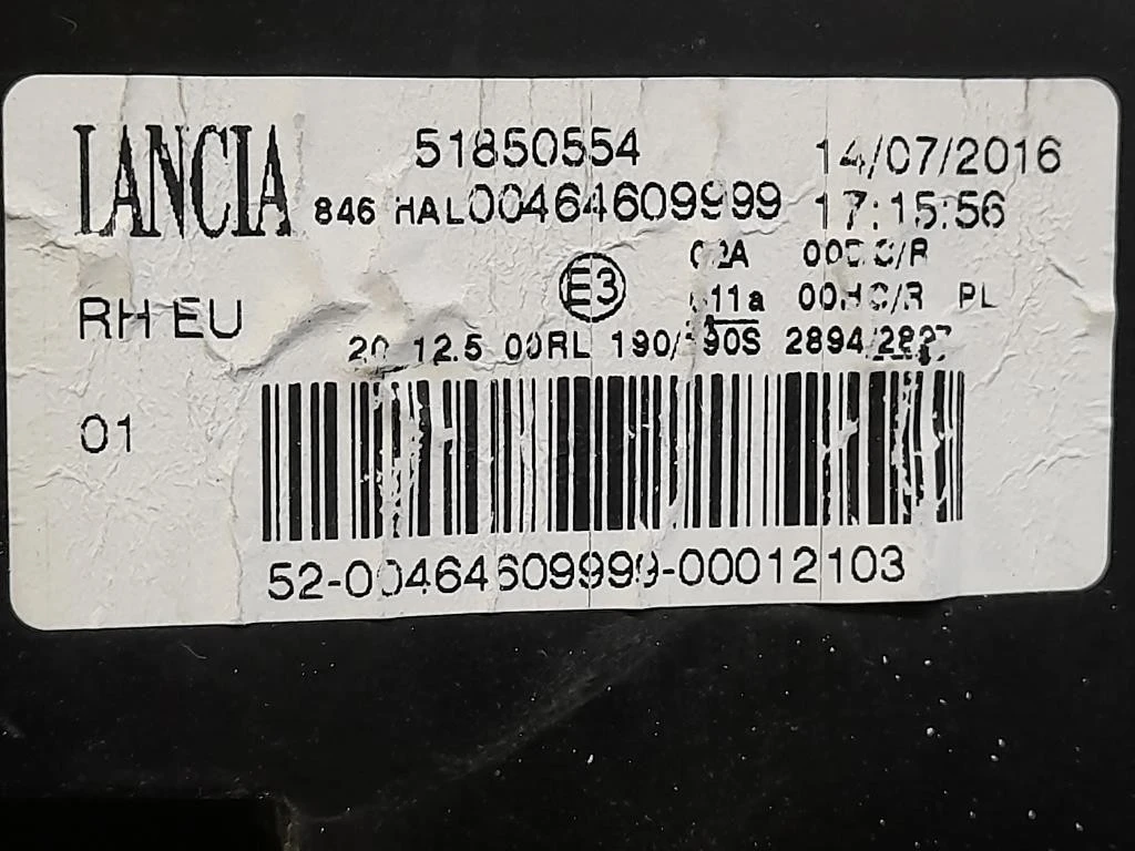 Proiettore ANT DX 51850554 Lancia Ypsilon III 2011