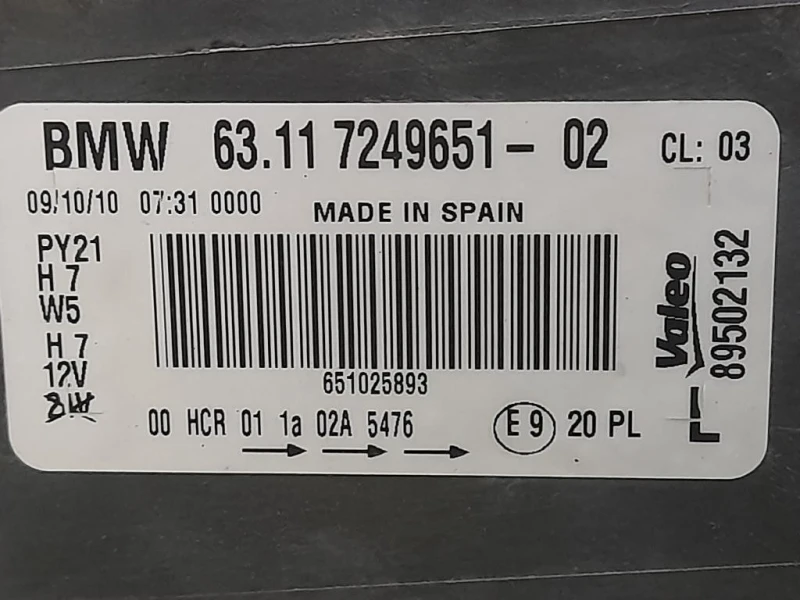 Proiettore ANT SX 724965102 Bmw Serie 1 E81 Berlina 2005