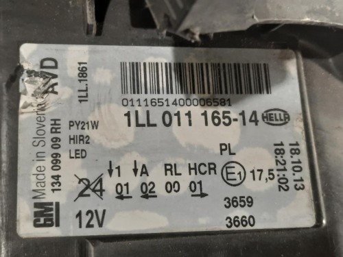 Proiettore ANT DX 1LL011 165-14 Opel Insignia A 2013