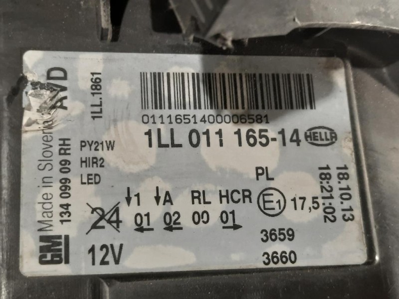 Proiettore ANT DX 1LL011 165-14 Opel Insignia A 2013