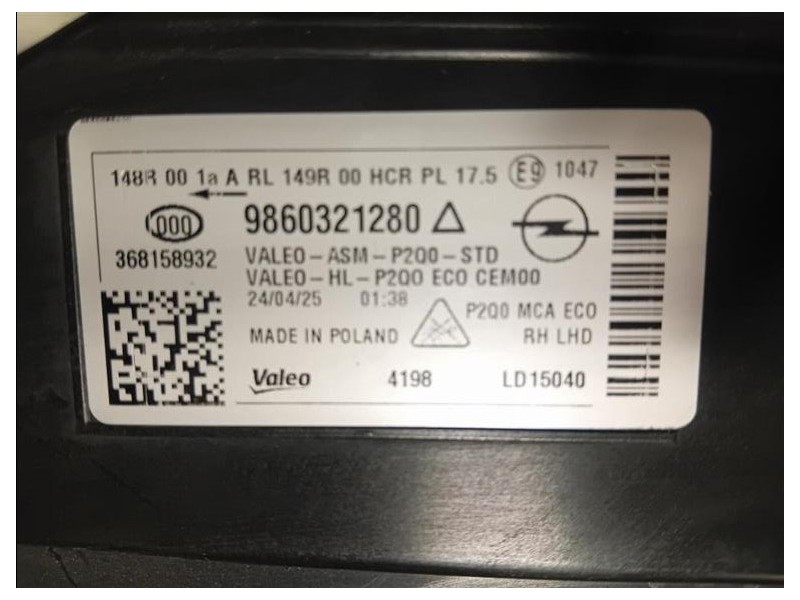 Proiettore ANT DX 9860321280 FULL LED 2024 Opel Mokka B 2024