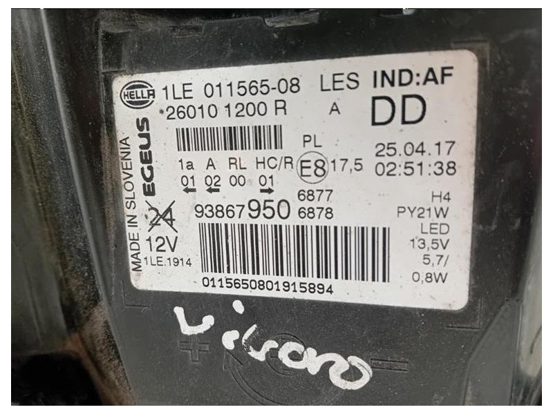 Proiettore ANT DX 011565-08 Opel Vivaro B 2015