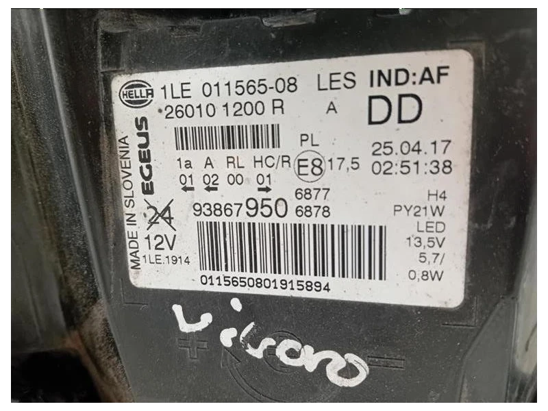 Proiettore ANT DX 011565-08 Opel Vivaro B 2015