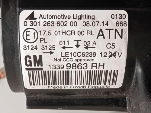 Proiettore ANT DX 13399863 030126360200 Opel Zafira C 2012