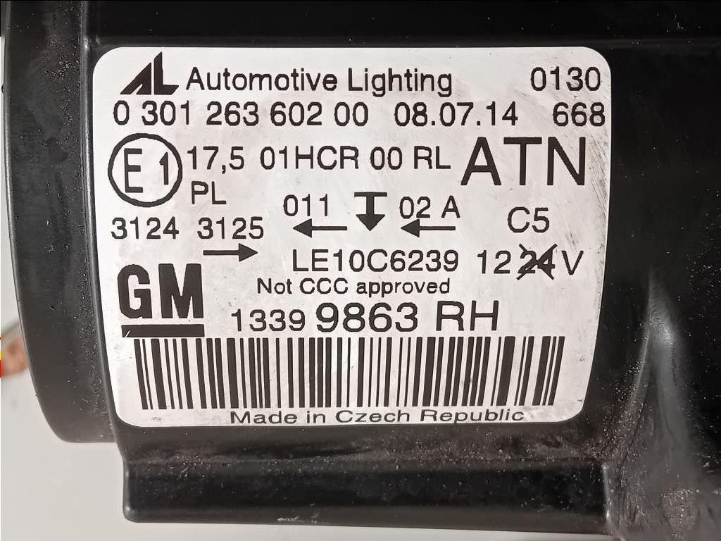 Proiettore ANT DX 13399863 030126360200 Opel Zafira C 2012