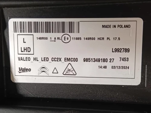 Proiettore ANT SX 9851349180 Citroen C3 III 2020