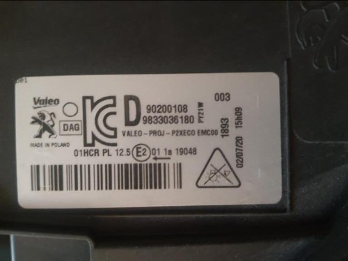 Proiettore ANT DX 9833036180 Peugeot 208 II 2019