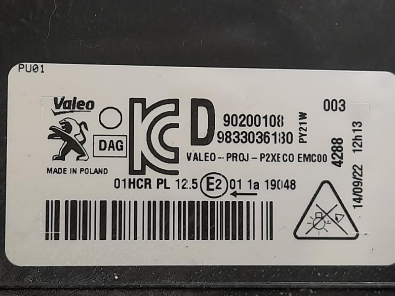 Proiettore ANT DX 90200108 Peugeot 208 II 2019
