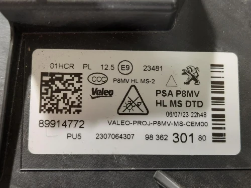 Proiettore ANT DX 98 362 301 8089914772 Peugeot 3008 II 2016