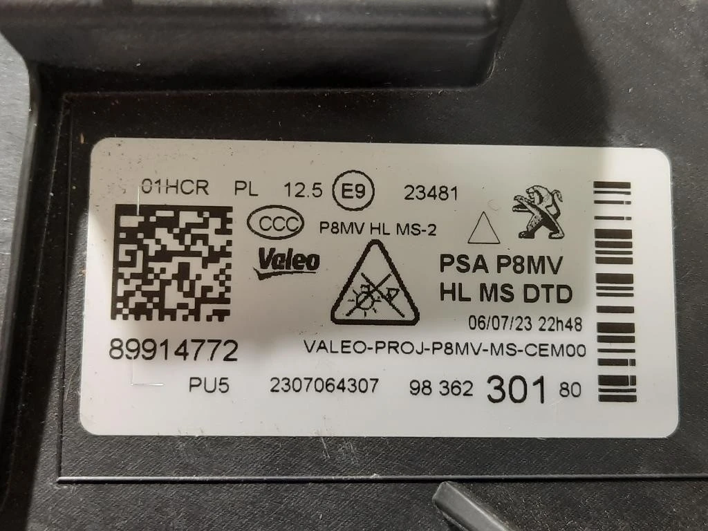 Proiettore ANT DX 98 362 301 8089914772 Peugeot 3008 II 2016