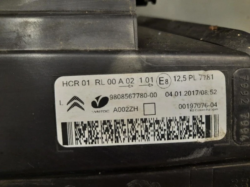 Proiettore ANT SX 9808567780 Citroen Jumpy IV 2016