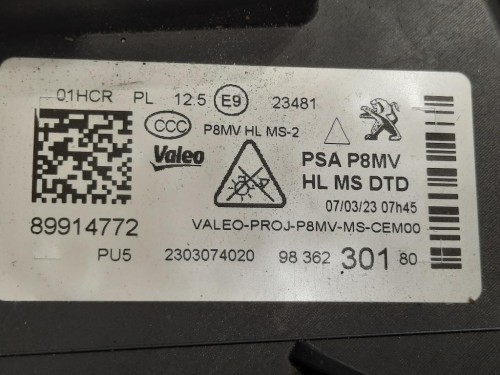 Proiettore ANT DX 98 362 301 80 Peugeot 3008 II 2016