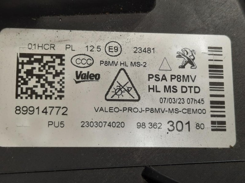 Proiettore ANT DX 98 362 301 80 Peugeot 3008 II 2016