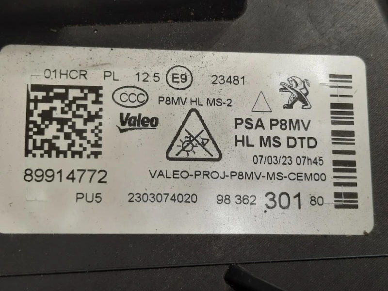 Proiettore ANT DX 98 362 301 80 Peugeot 3008 II 2016