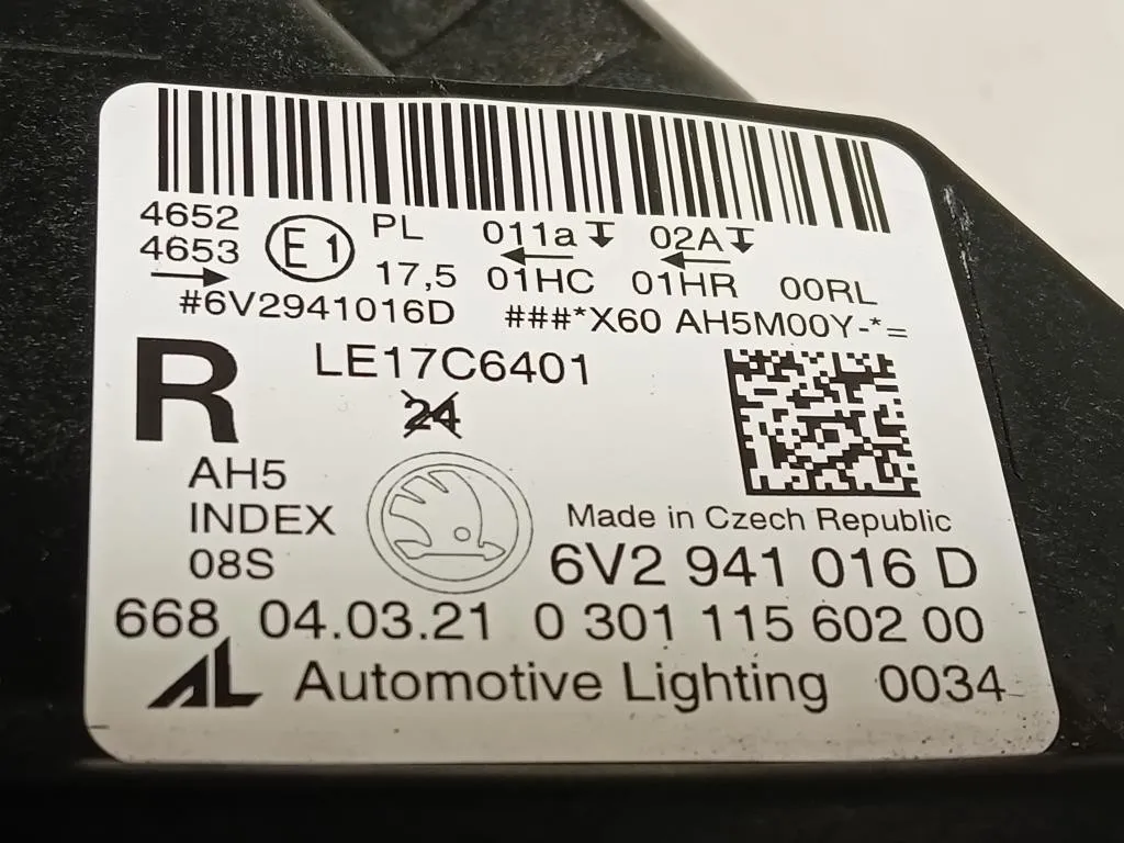 Proiettore ANT DX 6V1941016D 6V2941016D Skoda Fabia NJ3 2018