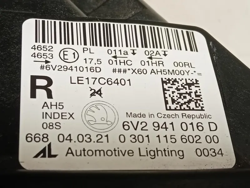 Proiettore ANT DX 6V1941016D 6V2941016D Skoda Fabia NJ3 2018