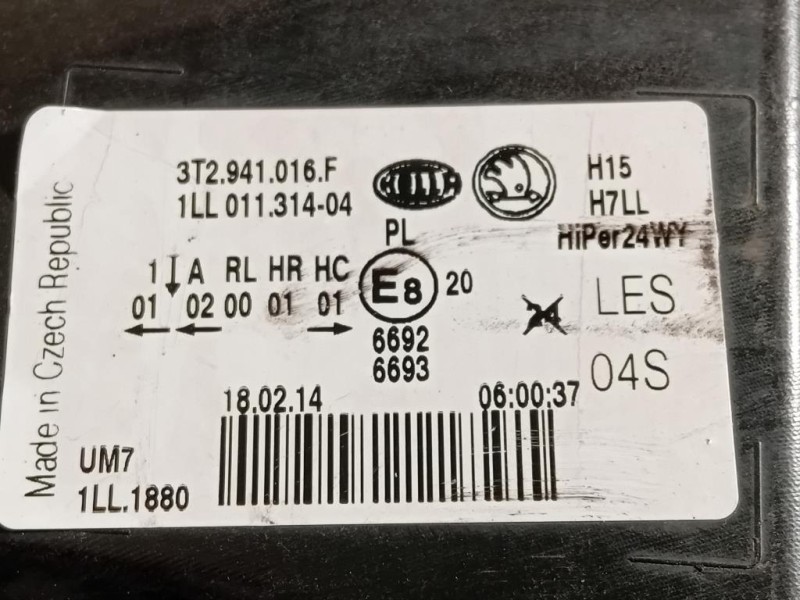 Proiettore ANT DX 3T4941016F Skoda Superb 3V3 2015