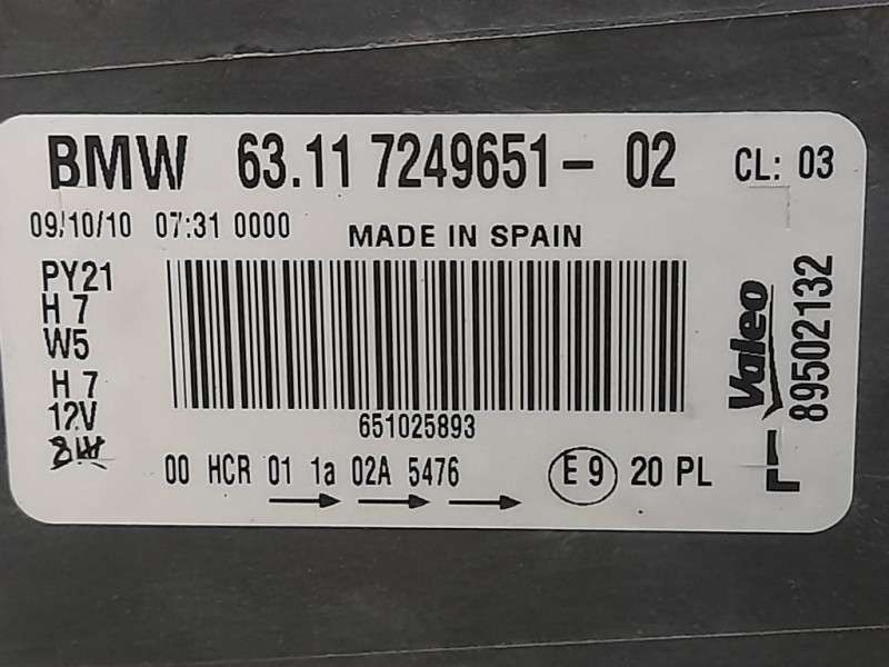 Proiettore ANT SX 724965102 Bmw Serie 1 E81 Berlina 2005