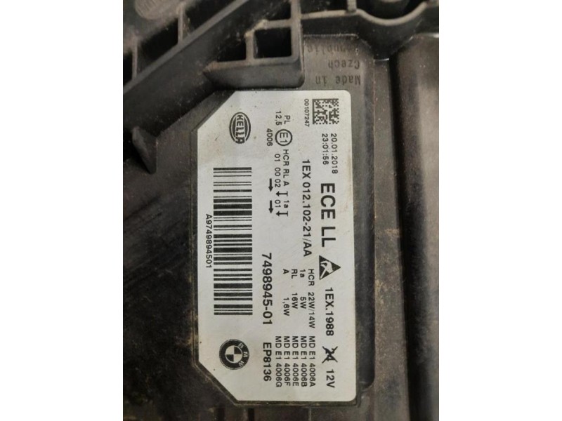 Proiettore ANT SX 7498945 Bmw Serie 3 F30 Berlina 2015