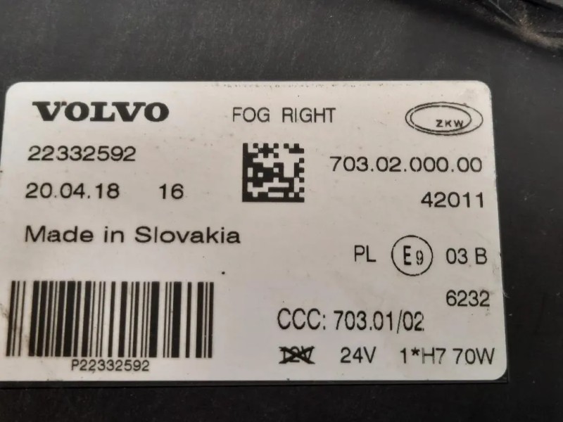 Fendinebbia ANT DX 22332592 Volvo V40 II 2012