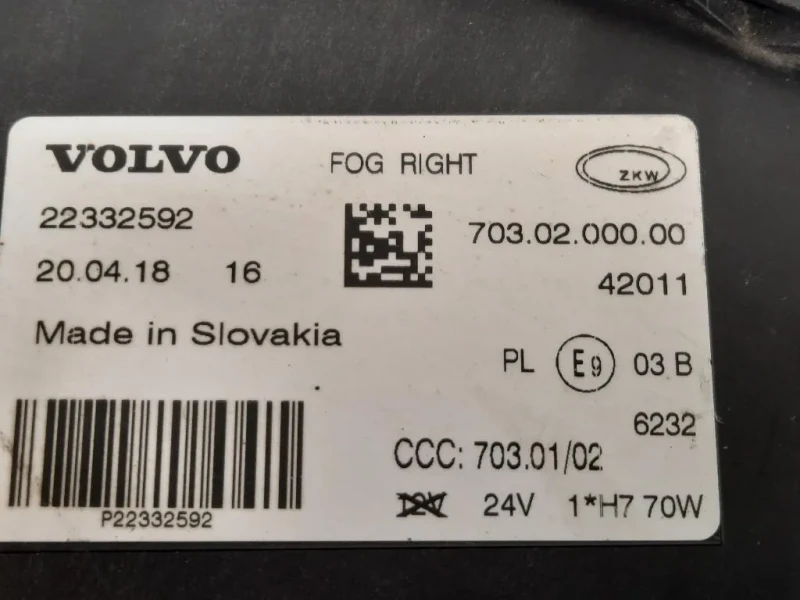 Fendinebbia ANT DX 22332592 Volvo V40 II 2012