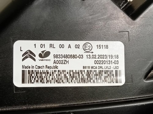 Proiettore ANT SX 9833480680-03 Citroen C3 III 2016