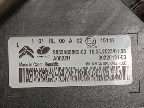 Proiettore ANT SX 9833480680-03 Citroen C3 III 2016