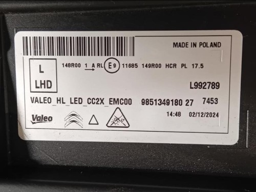 Proiettore ANT SX 9851349180 Citroen C3 III 2020