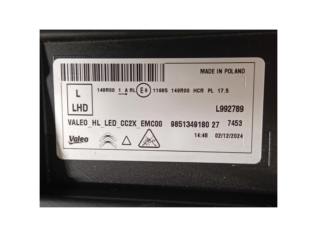 Proiettore ANT SX 9851349180 Citroen C3 III 2020