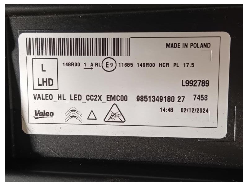 Proiettore ANT SX 9851349180 Citroen C3 III 2020