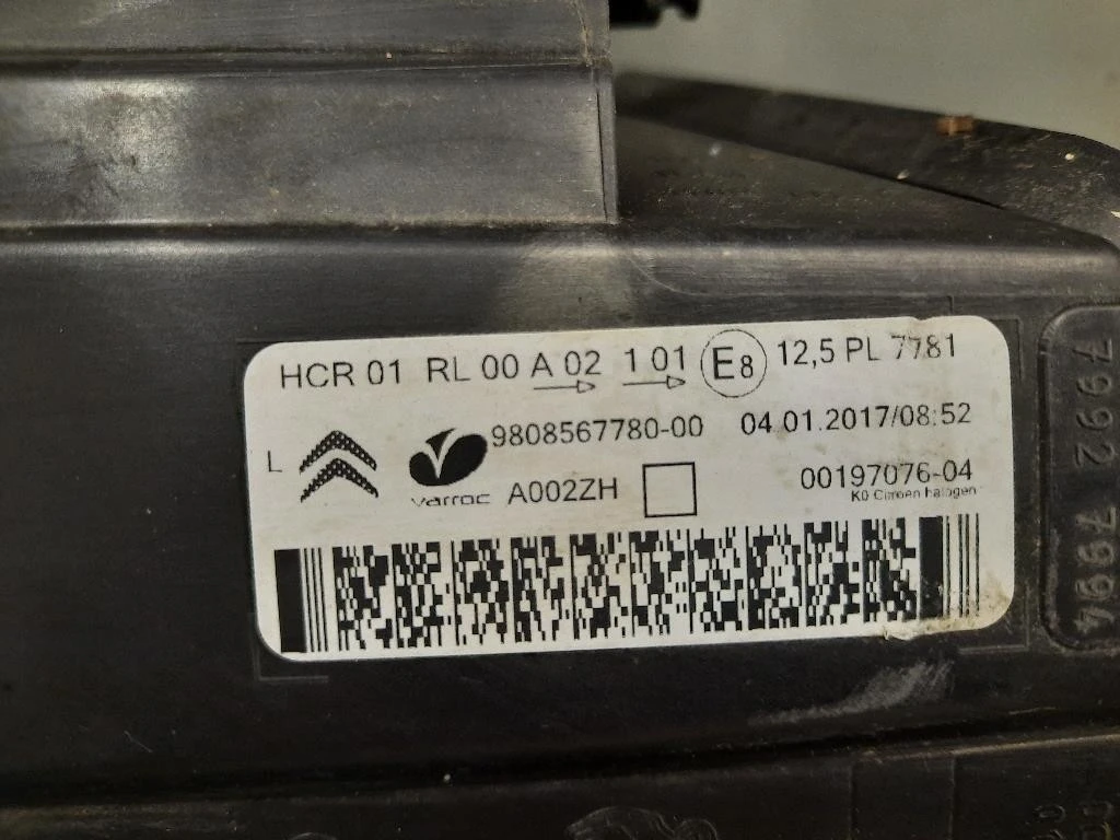 Proiettore ANT SX 9808567780 Citroen Jumpy IV 2016