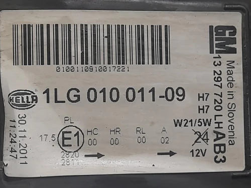 Proiettore ANT SX 13297720 Opel Astra J 2010