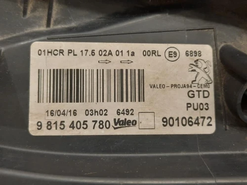 Proiettore ANT SX 90106472 Peugeot 2008 I 2016