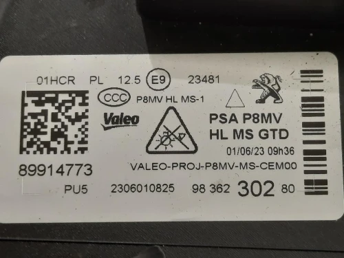 Proiettore ANT SX 98 362 302 80 Peugeot 3008 II 2016