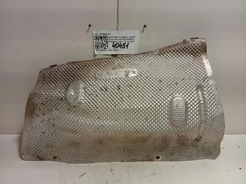 Protezione Termica Paraurti POST DX A2056800422 Mercedes Classe C W205 2014