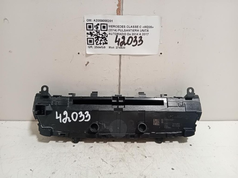 Pulsantiera Unità Autoradio A2059055201 Mercedes Classe C W205 2014
