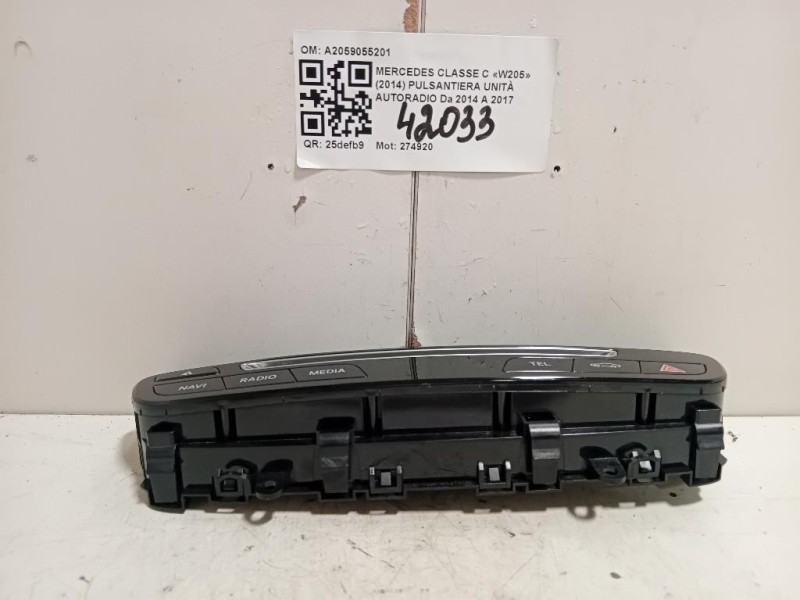 Pulsantiera Unità Autoradio A2059055201 Mercedes Classe C W205 2014