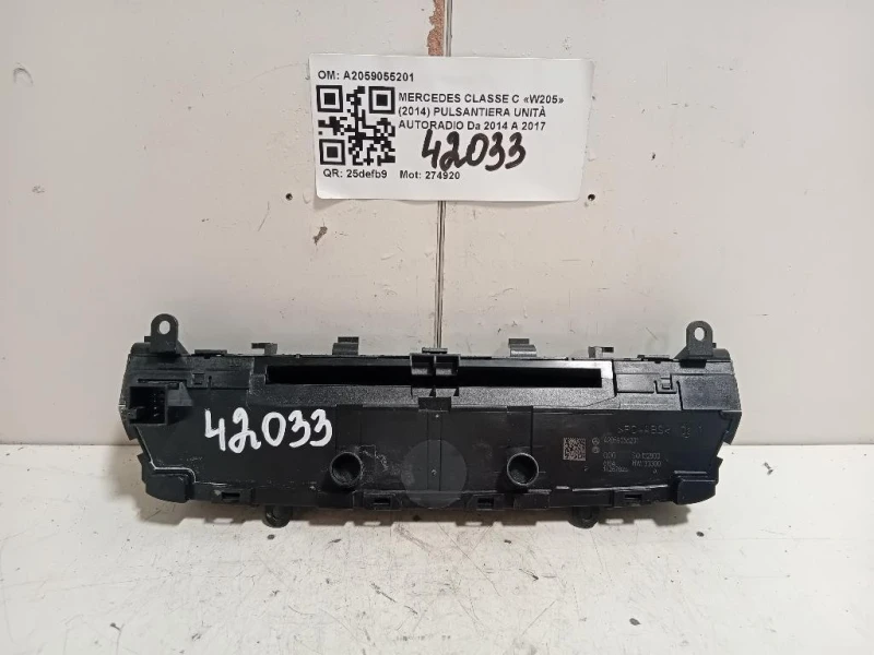 Pulsantiera Unità Autoradio A2059055201 Mercedes Classe C W205 2014