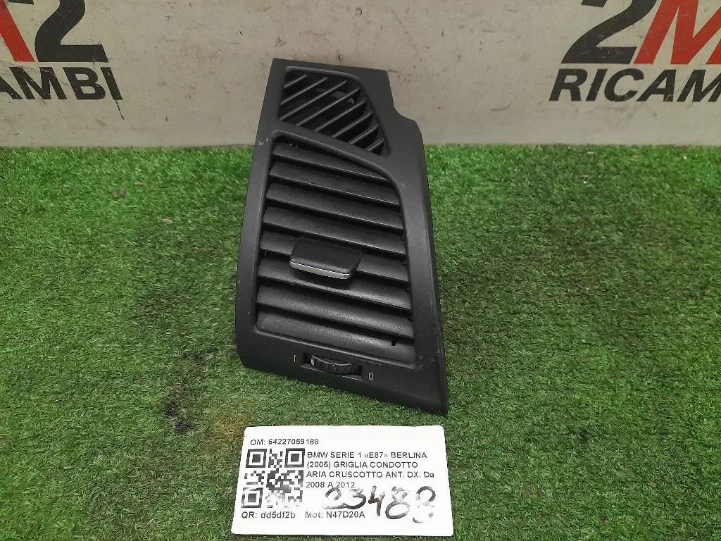 Griglia Condotto ARIA Cruscotto ANT DX 64227059188 Bmw Serie 1 E87 Berlina 2005