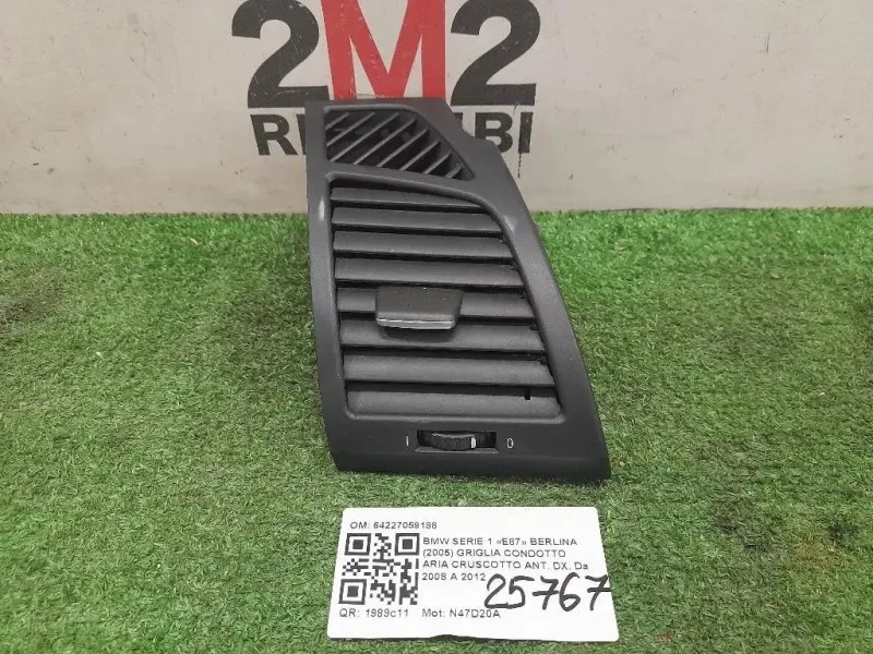 Griglia Condotto ARIA Cruscotto ANT DX 64227059188 Bmw Serie 1 E87 Berlina 2005