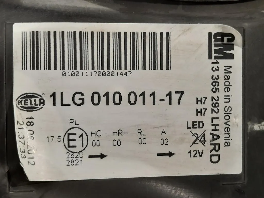 Proiettore ANT SX 1LG010011-17 Opel Astra J 2012