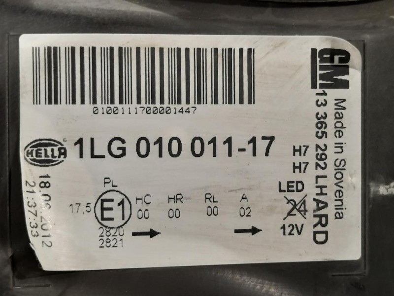 Proiettore ANT SX 1LG010011-17 Opel Astra J 2012