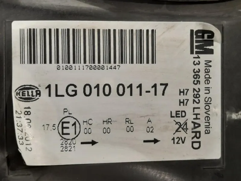 Proiettore ANT SX 1LG010011-17 Opel Astra J 2012