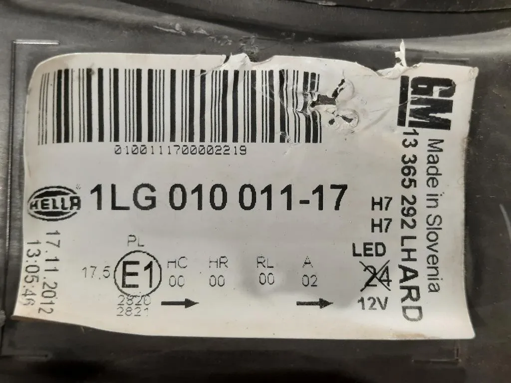 Proiettore ANT SX 1LG010011-17 Opel Astra J 2012