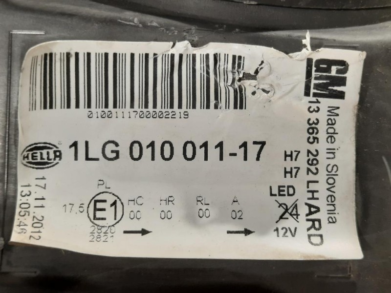 Proiettore ANT SX 1LG010011-17 Opel Astra J 2012