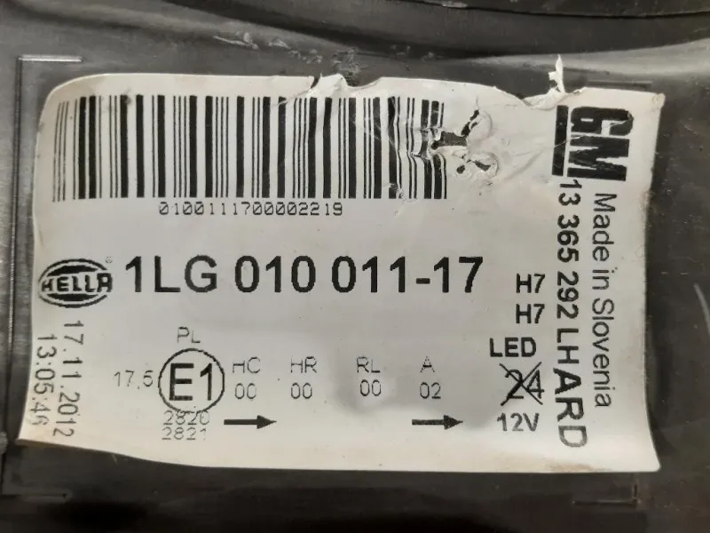 Proiettore ANT SX 1LG010011-17 Opel Astra J 2012