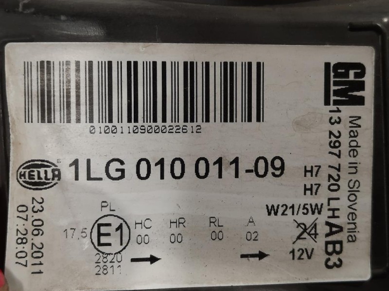 Proiettore ANT SX 1LG010011-09 Opel Astra J 2012