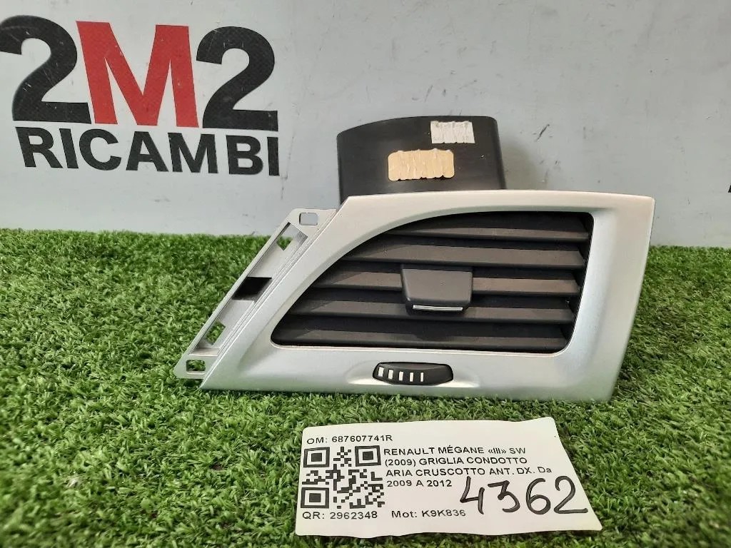 Griglia Condotto ARIA Cruscotto ANT DX 687607741R DX Renault Mégane III SW 2009