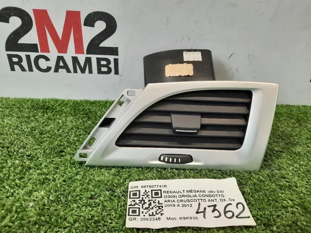 Griglia Condotto ARIA Cruscotto ANT DX 687607741R DX Renault Mégane III SW 2009